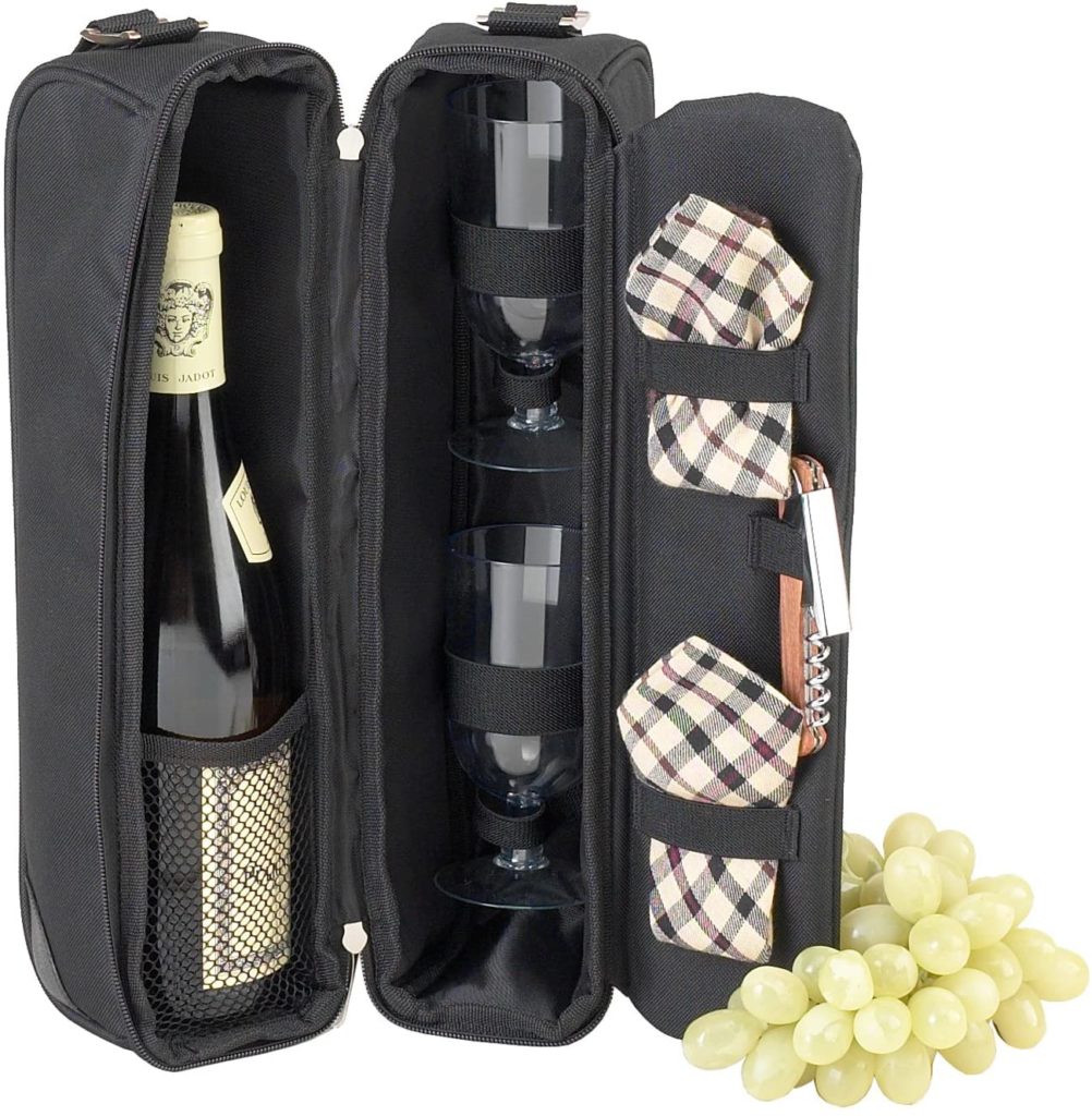 Picnic at Ascot Insulated Wine Tote with 2 Wine Glasses
