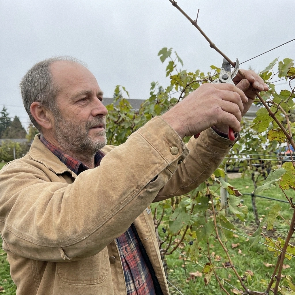 Pete pruning a grapevine in late winter